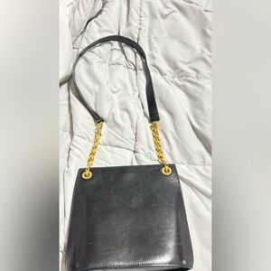 Vintage Celine Black Crossbody Bag with Gold Chain